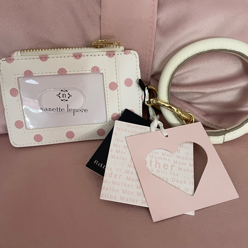 Nanette Lepore Pink Polka Dot Card Holder with Wrist Strap